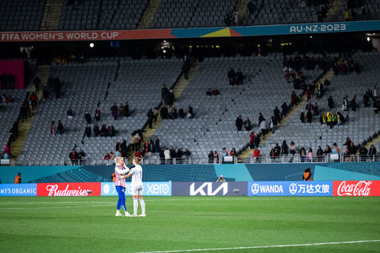 Sofia Jakobsson of Sweden is consoled by goalkeeper Misa