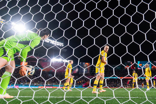 Goalkeeper Zecira Musovic and Magdalena Eriksson of Sweden