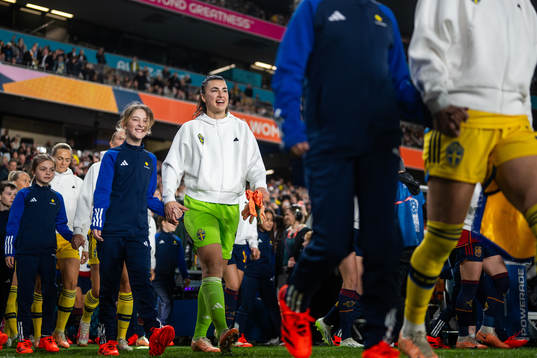 Goalkeeper Zecira Musovic of Sweden enters the pitch