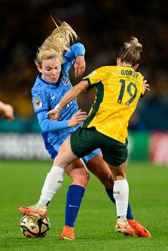 Lauren Hemp of England and Katrina Gorry of Australia