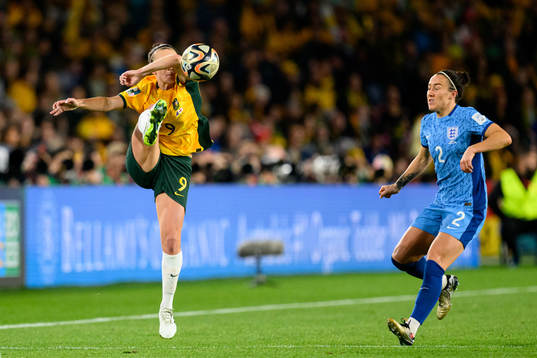 Caitlin Foord of Australia and Lucy Bronze of England