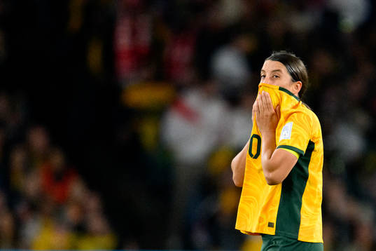 Sam Kerr of Australia looks dejected