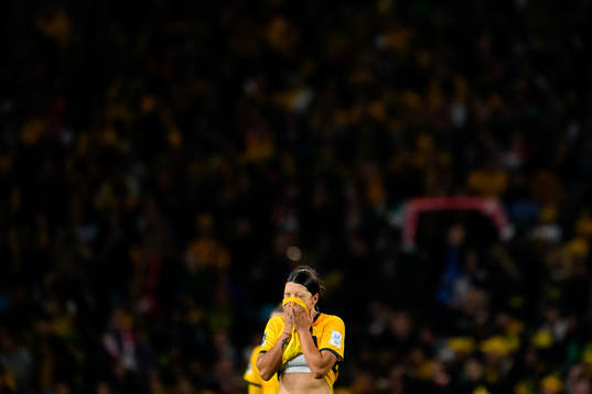 Sam Kerr of Australia looks dejected