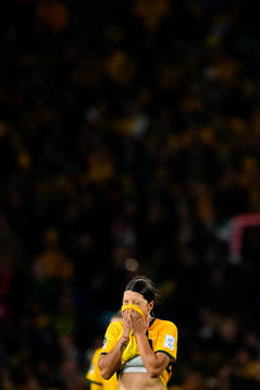 Sam Kerr of Australia looks dejected
