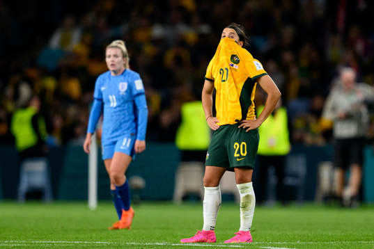 Sam Kerr of Australia looks dejected