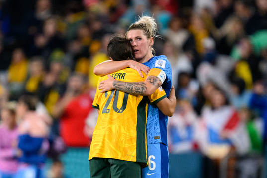 Sam Kerr of Australia and Millie Bright of England