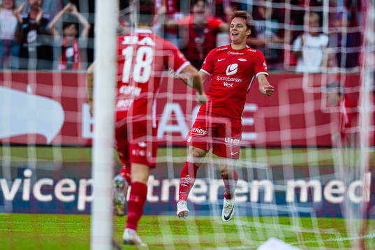 Felix Horn Myhre of Brann celebrates