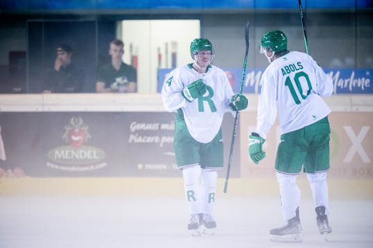Rodrigo Abols of Rögle celebrate with Johannes Johannesen