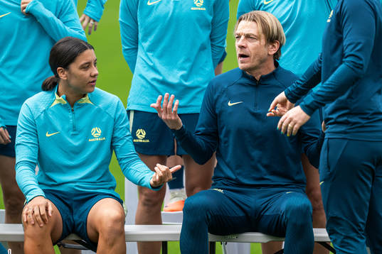 Sam Kerr and Head coach Tony Gustavsson of the Australian