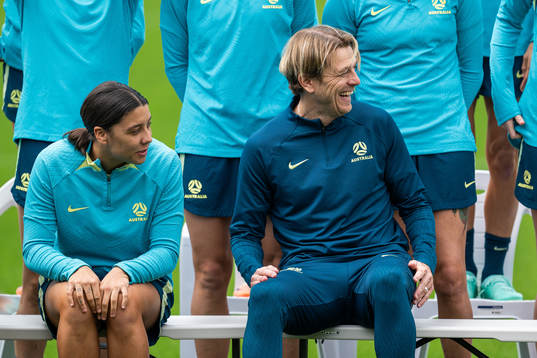 Sam Kerr and Head coach Tony Gustavsson of the Australian