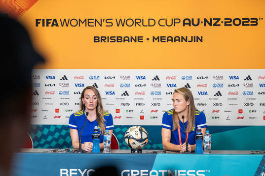 Kosovare Asllani and Magdalena Eriksson of the Swedish