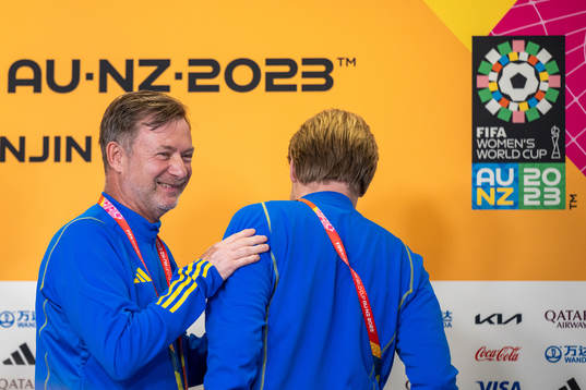 Head coach Peter Gerhardsson and press officer Fredrik