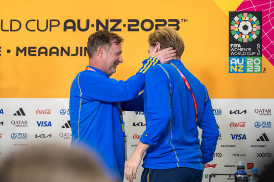 Head coach Peter Gerhardsson and press officer Fredrik