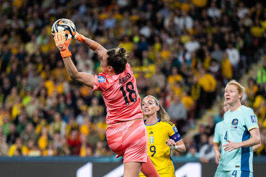 Goalkeeper Mackenzie Arnold and Clare Polkinghorne of