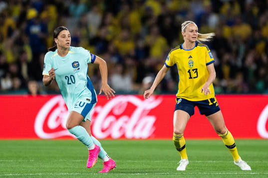 Sam Kerr of Australia and Amanda Ilestedt of Sweden
