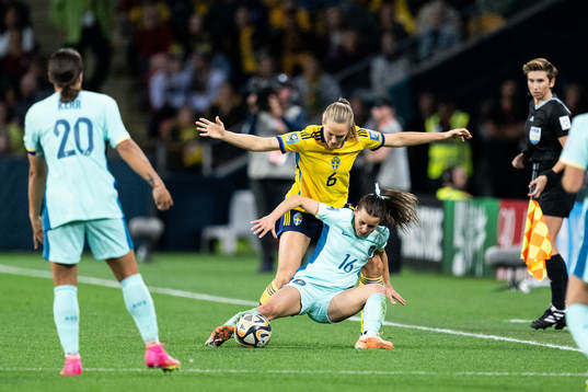 Magdalena Eriksson of Sweden and Hayley Raso of Australia