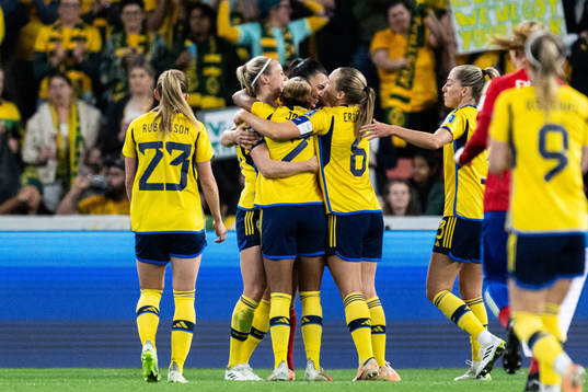 Players of Sweden celebrate
