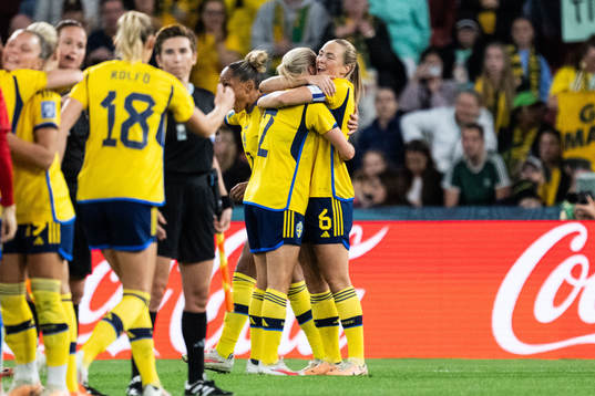 Jonna Andersson and Magdalena Eriksson of Sweden celebrate