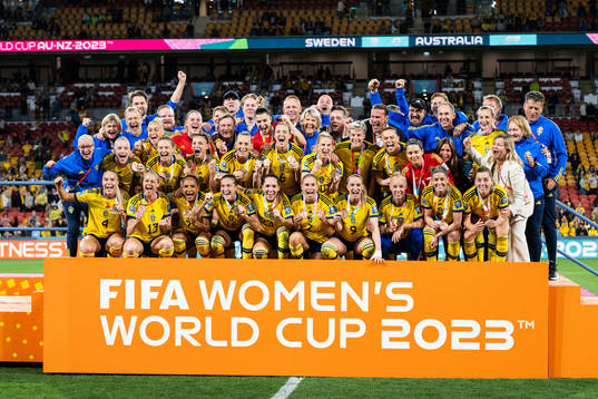 Players of Sweden celebrates with their bronze medals