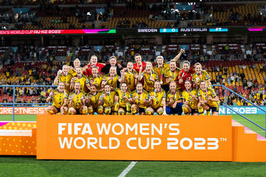 Players of Sweden celebrate with their bronze medals