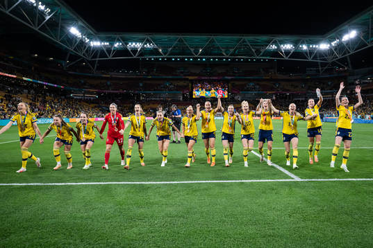 Players of Sweden celebrate with their bronze medals