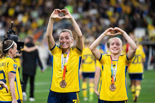 Linda Sembrant and Anna Sandberg of Sweden celebrate with