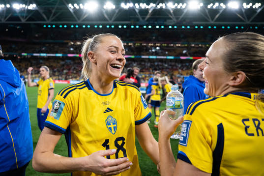 Fridolina Rolfö and Magdalena Eriksson of Sweden celebrate
