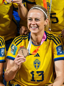 Amanda Ilestedt of Sweden celebrates with her medal at the