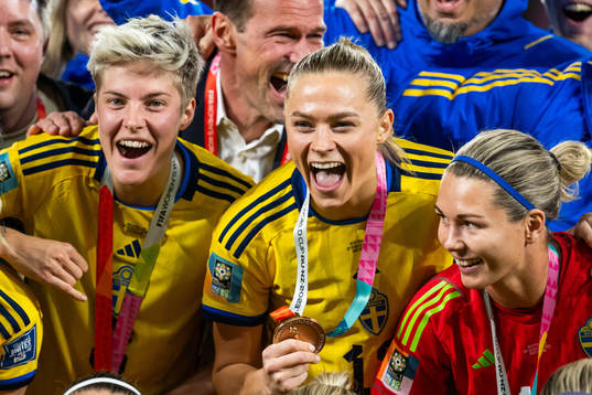 Lina Hurtig, Fridolina Rolfö and goalkeeper Jennifer Falk