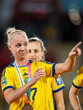 Caroline Seger of Sweden celebrate with her medal at the