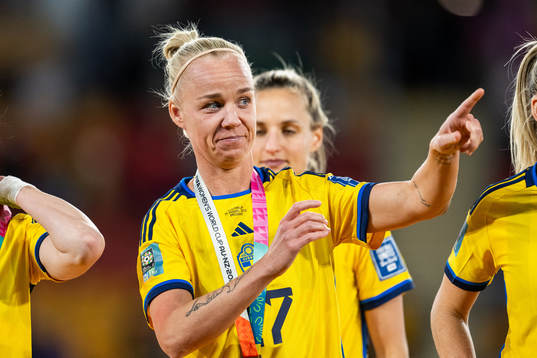 Caroline Seger of Sweden celebrate with her medal at the
