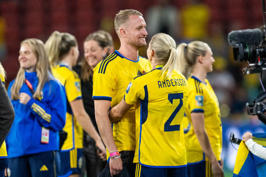 Jonna Andersson of Sweden celebrates with her boyfriend