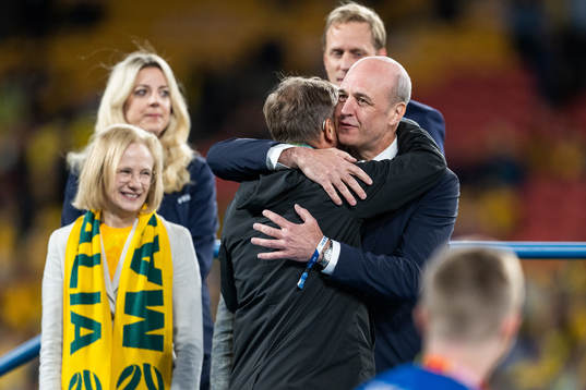 Head coach Peter Gerhardsson of Sweden hug Fredrik