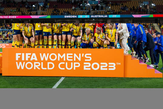 Players of Sweden celebrate with their medals