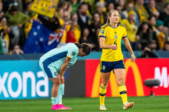 Sam Kerr of Australia and Magdalena Eriksson of Sweden
