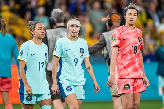 Kyah Simon, Caitlin Foord and goalkeeper Mackenzie Arnold