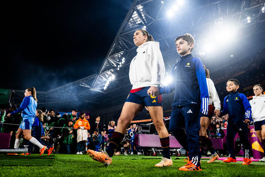 Mariona Caldentey of Spain enter the pitch