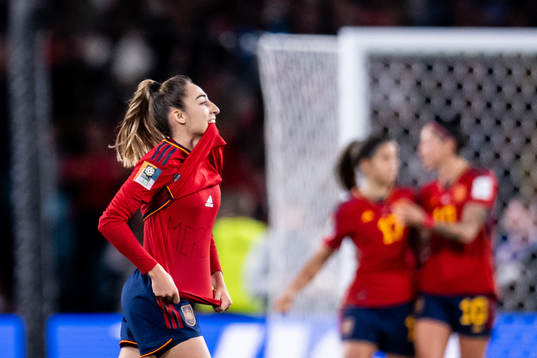 Olga Carmona of Spain celebrates her 1-0 goal