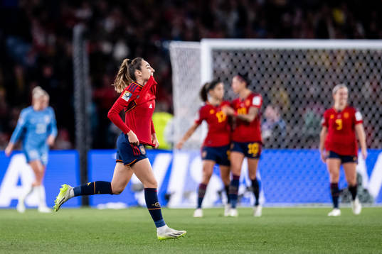 Olga Carmona of Spain celebrates her 1-0 goal