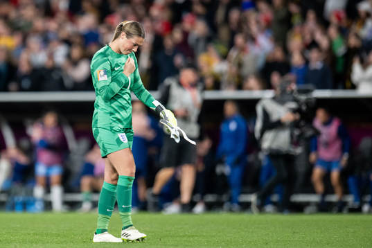 Goalkeeper Mary Earps of England looks dejected