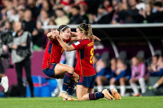 Aitana Bonmati and Mariona Caldentey of Spain celebrates