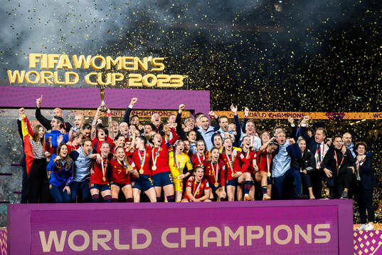 Players of Spain celebrate with the trophy