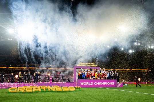 Players of Spain celebrate with the trophy