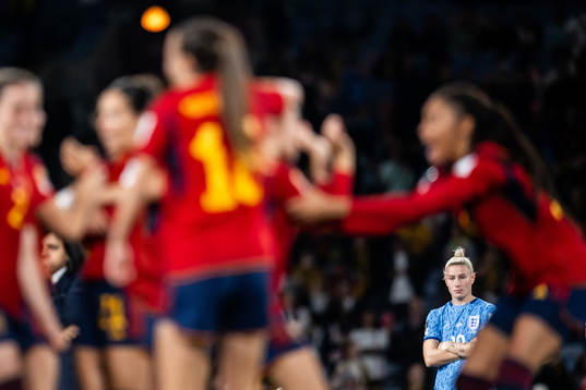Beth England of England looks dejected