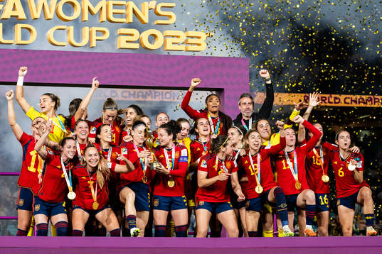 Players of Spain celebrate with the trophy