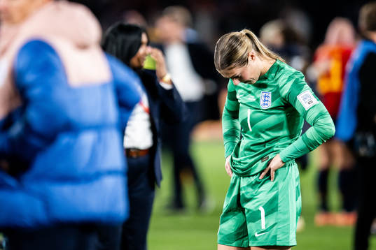 Goalkeeper Mary Earps of England looks dejected the FIFA