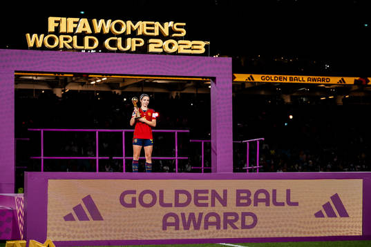 Aitana Bonmati of Spain with the golden ball award