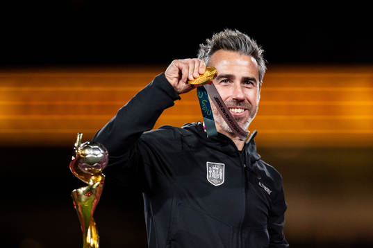 Head coach Jorge Vilda of Spain celebrates