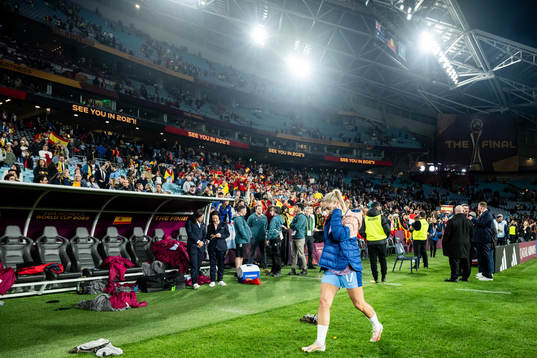 Laura Coombs of England looks dejected