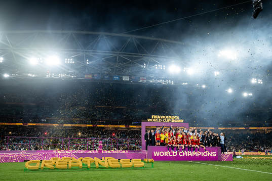 Players of Spain celebrate with the trophy
